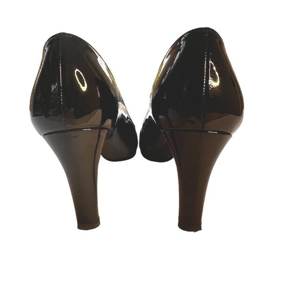 STUART WEITZMAN Black Patent Leather Peep Toe Heels 9M Classic Dress Pumps Luxe - Picture 3 of 9